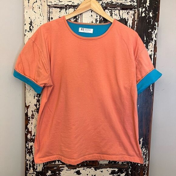 Vintage Russell reversible cuff short sleeve unisex T-shirt. Size L. - Picture 1 of 8